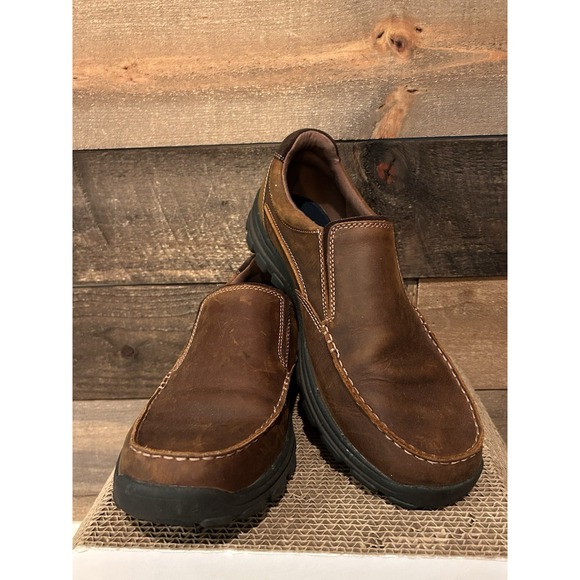 EUC Skechers Braver- Rayland Brown Leather Loafers Gel Infused Slip On Size 11 - Picture 1 of 9